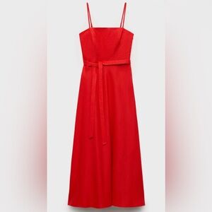 MANGO - Red Linen Midi Dress - Small - NWT